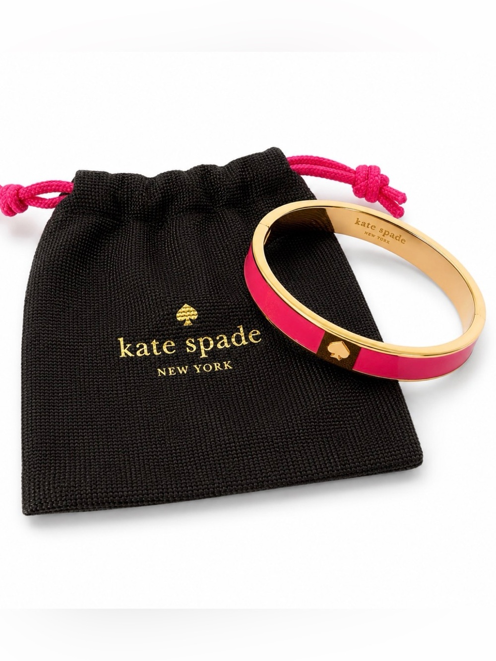Kate Spade New York Pink Enamel Hinged Bangle Bracelet w/ Black Dust Bag - Picture 3 of 4